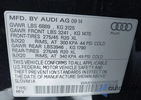 2015 Audi Q7 3.0T S Line Prestige z USA, uszkodzony, nr VIN WA1DGAFE1FD007458